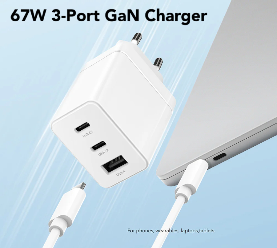 CARICA BATTERIA USB-C 67W MAX 2PUSB -C( 67W MAX) 1 USB-A(18W)